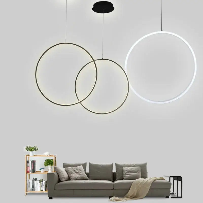 Black Ring LED Chandelier 100cm Design