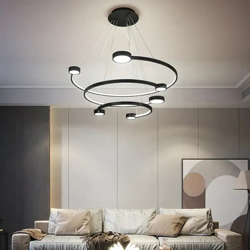 Black LED Ring Chandelier 5-Ring 100cm