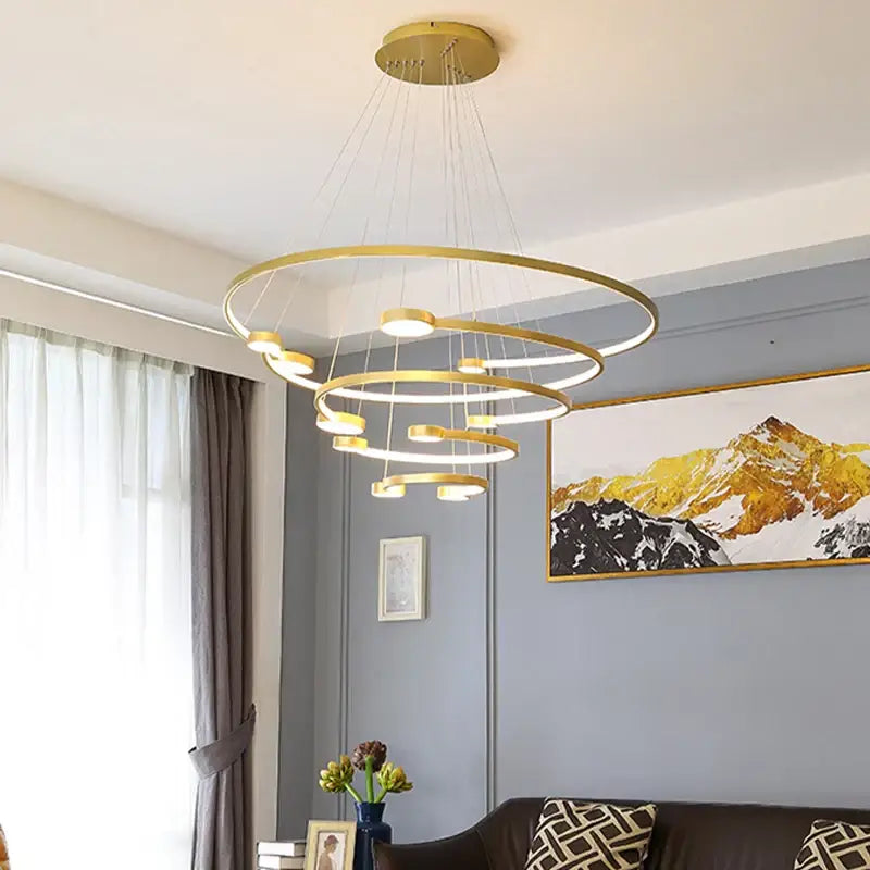 Black LED Ring Chandelier 5-Ring 100cm