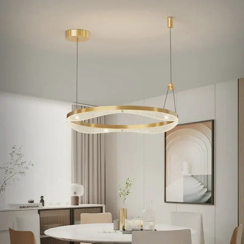 Gold LED Ring Chandelier Tricolor Interlocking