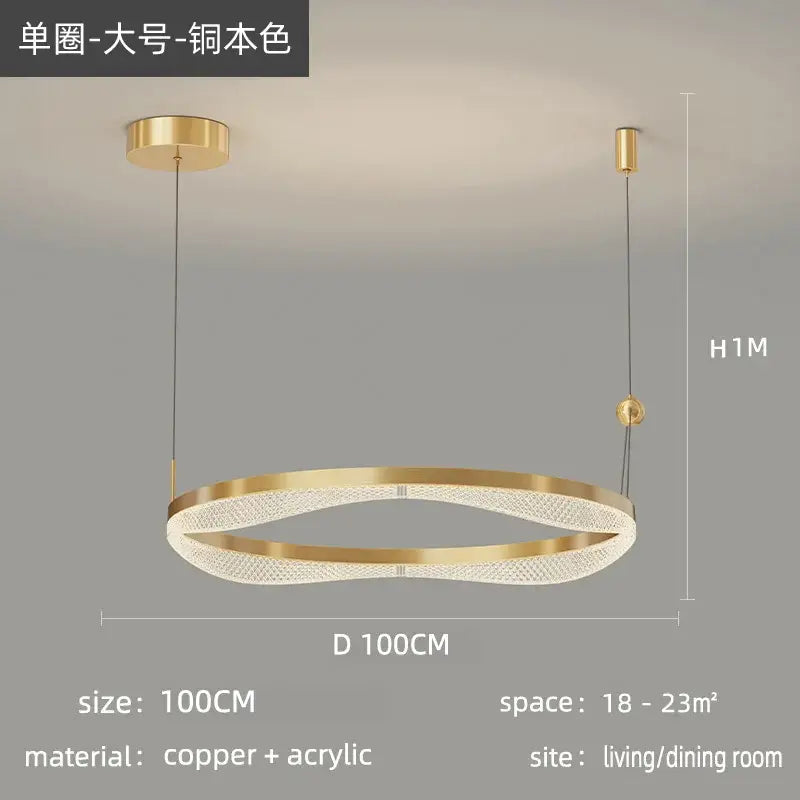 Gold LED Ring Chandelier Tricolor Interlocking