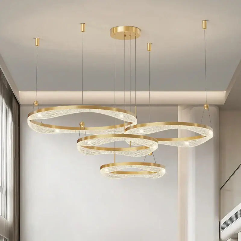 Gold LED Ring Chandelier Tricolor Interlocking