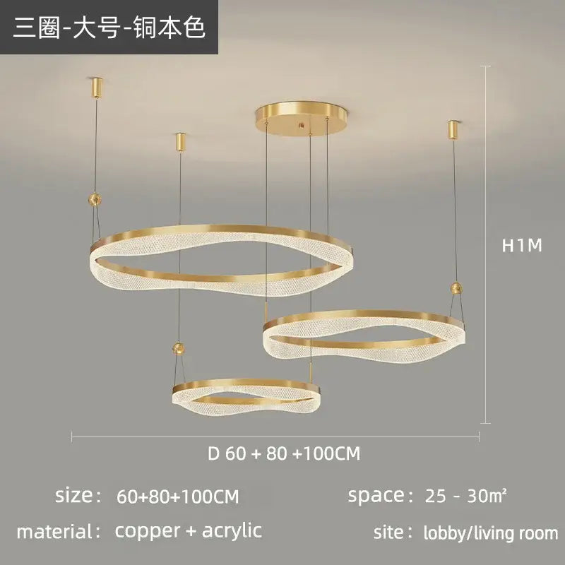 Gold LED Ring Chandelier Tricolor Interlocking