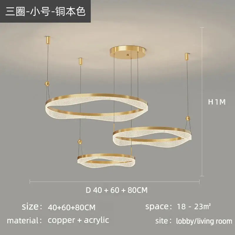 Gold LED Ring Chandelier Tricolor Interlocking