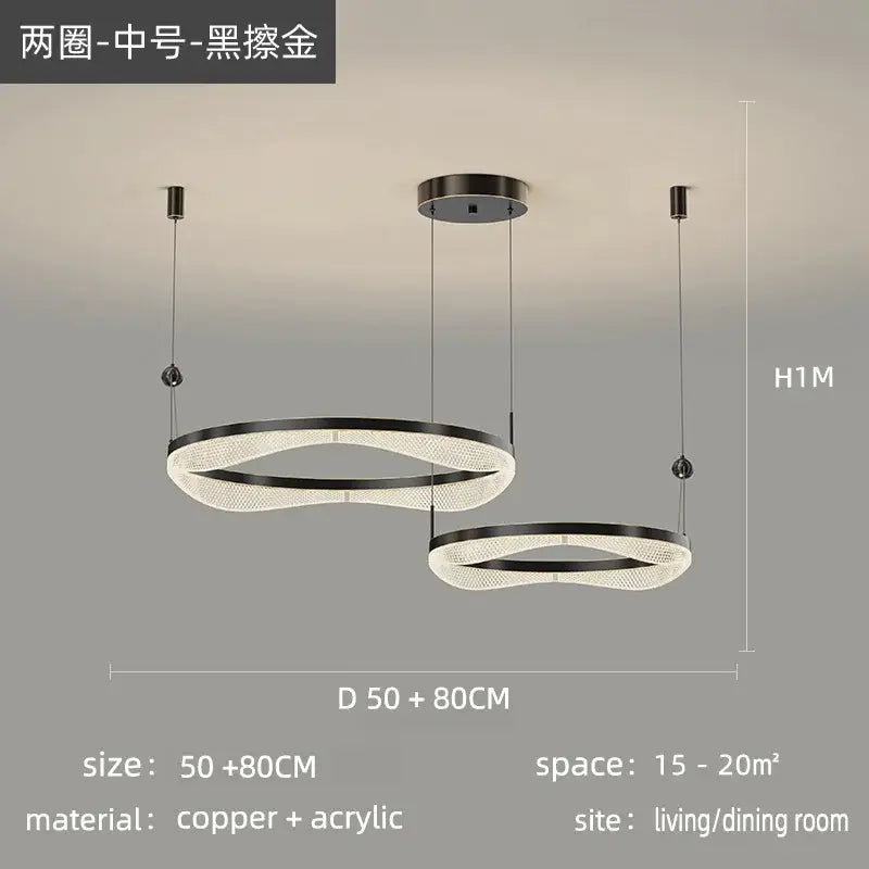 Gold LED Ring Chandelier Tricolor Interlocking