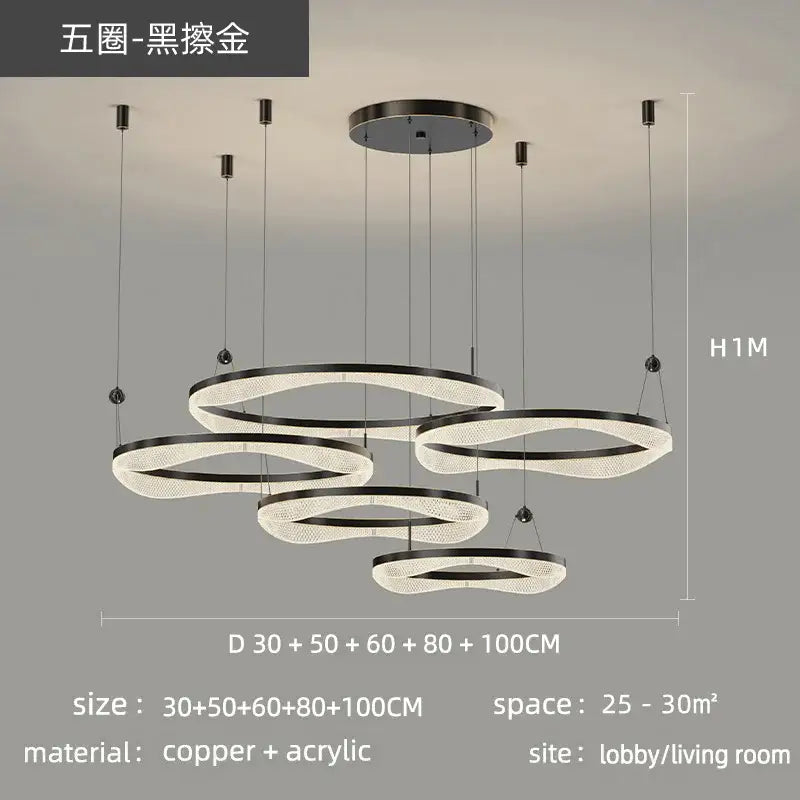 Gold LED Ring Chandelier Tricolor Interlocking