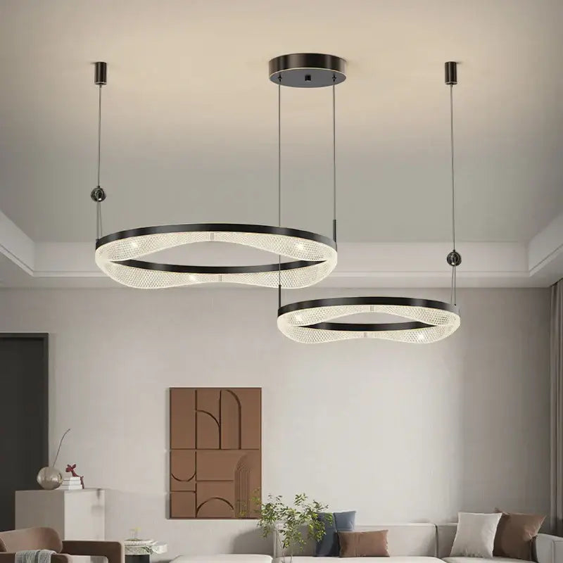 Gold LED Ring Chandelier Tricolor Interlocking