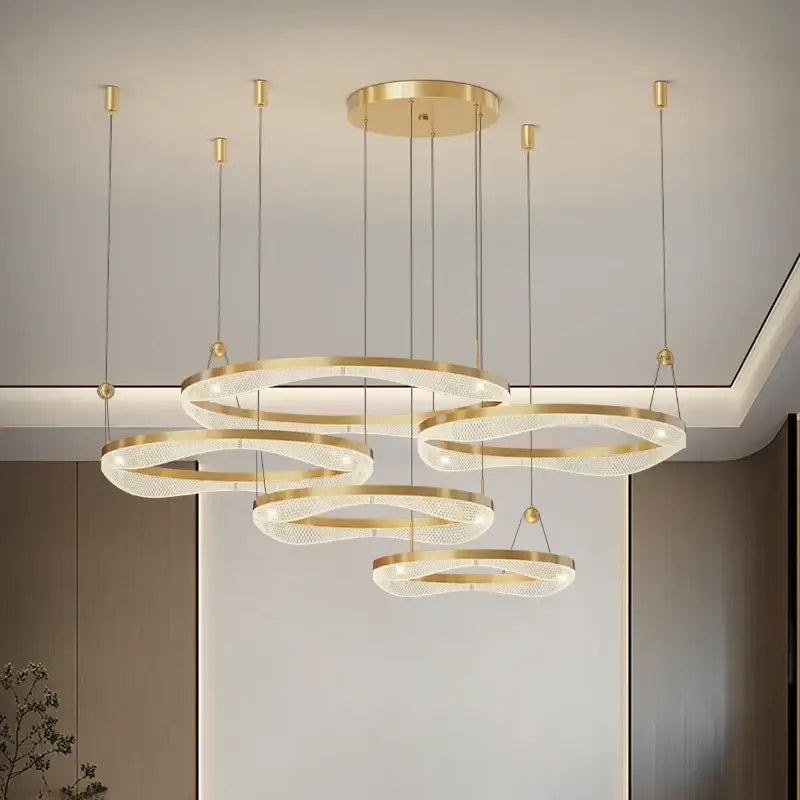 Gold LED Ring Chandelier Tricolor Interlocking