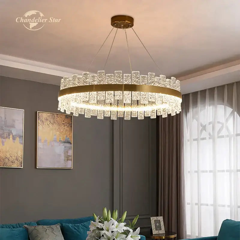Gold Round Glass Chandelier