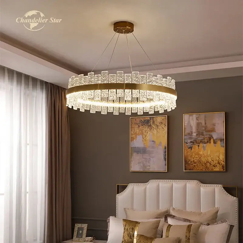Gold Round Glass Chandelier