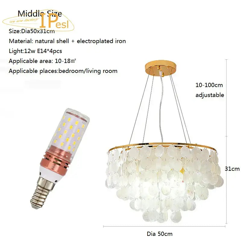 Gold Shell LED Chandelier Tri-Color Glow