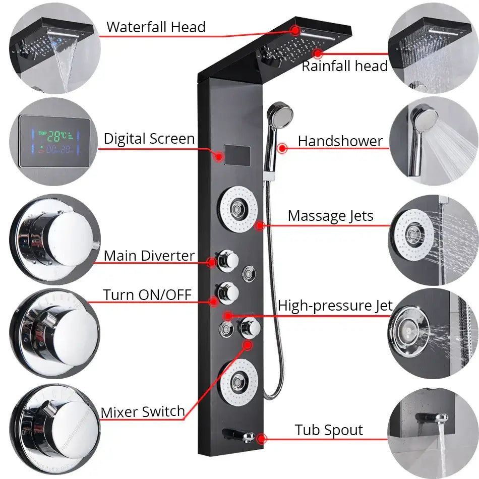 Black Chrome Shower Panel