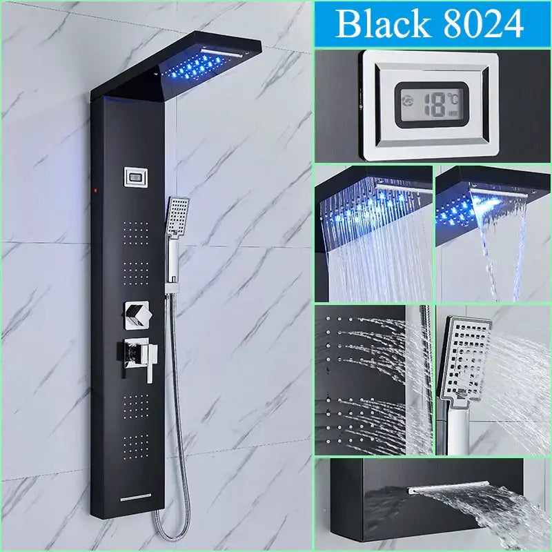 Black LED Shower Panel Spa-Like Design
