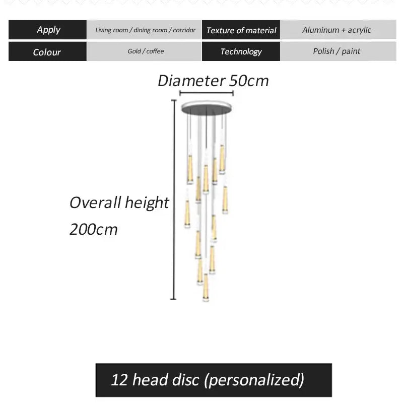 Gold Spiral Chandelier For Stairwell