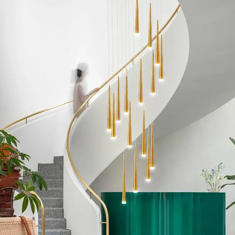 Gold Spiral Chandelier For Stairwell