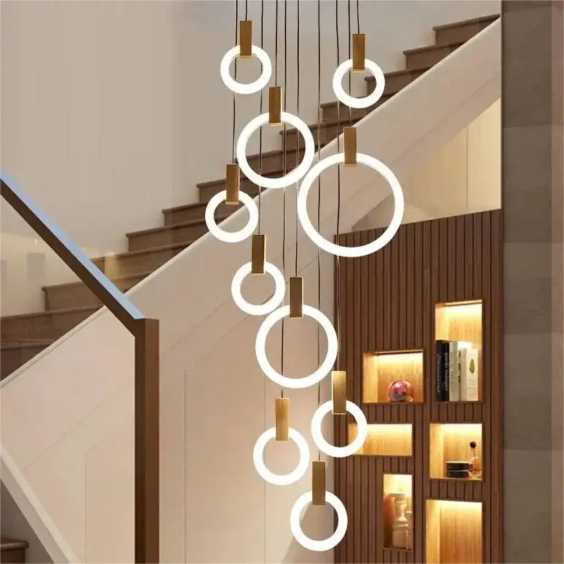 Wood LED Stair Chandelier