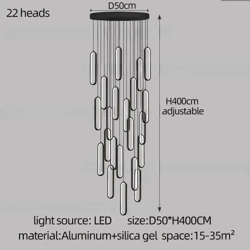 Gold Branch LED Chandelier 30-Head Staircase
