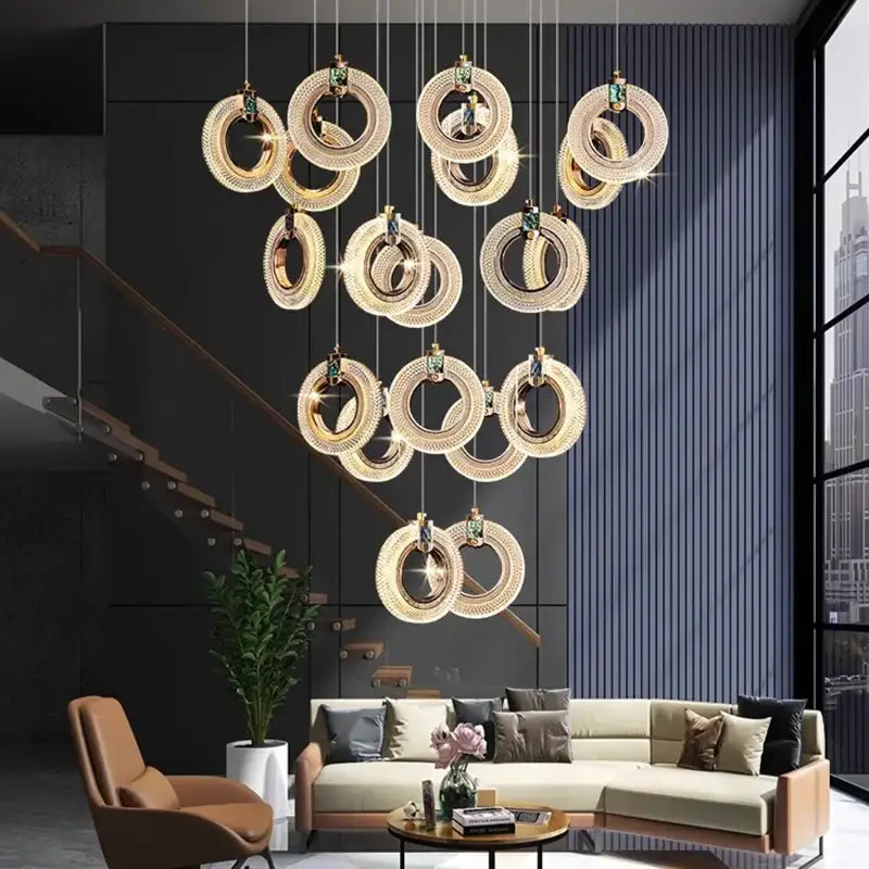 Gold Crystal Staircase Chandelier 68-Head
