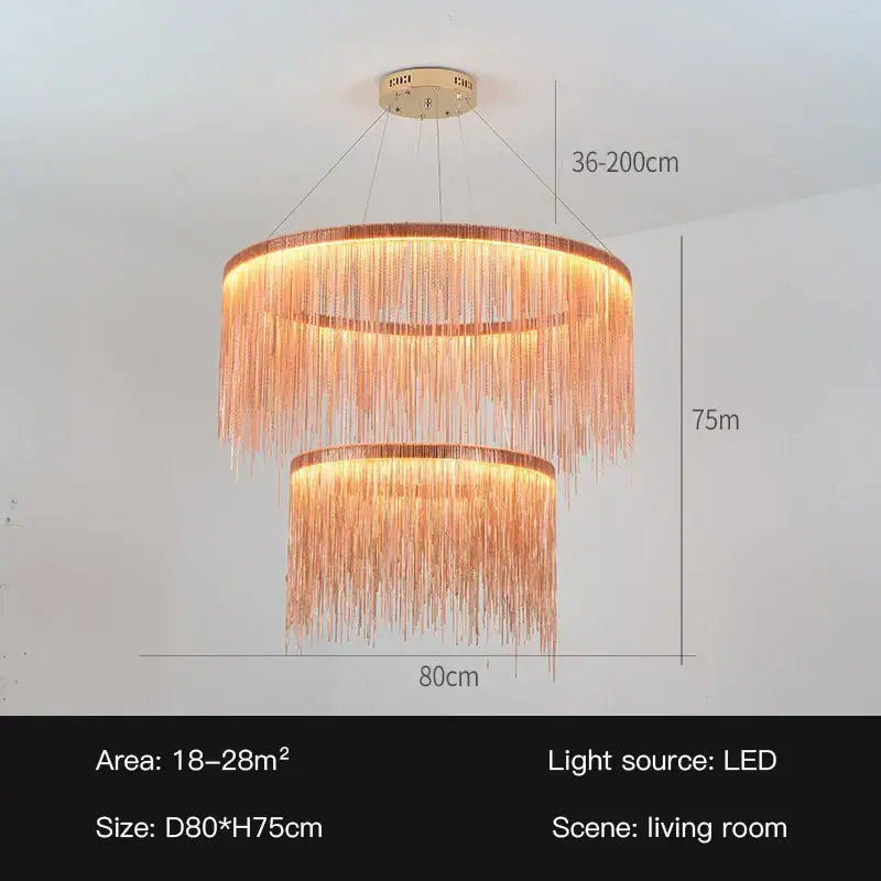 Gold Tassel LED Chandelier Rose Gold Option