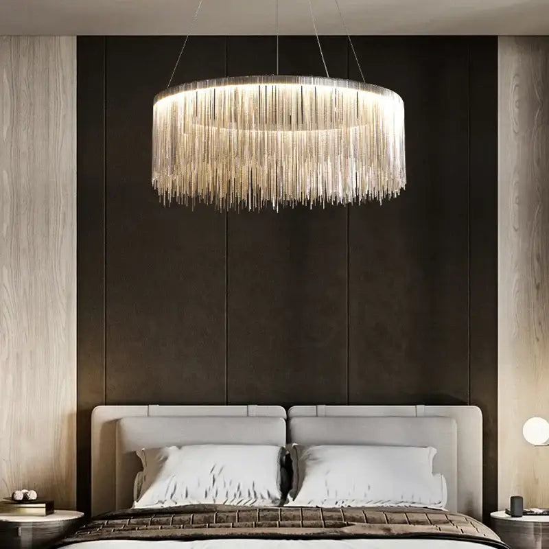 Gold Tassel LED Chandelier Rose Gold Option