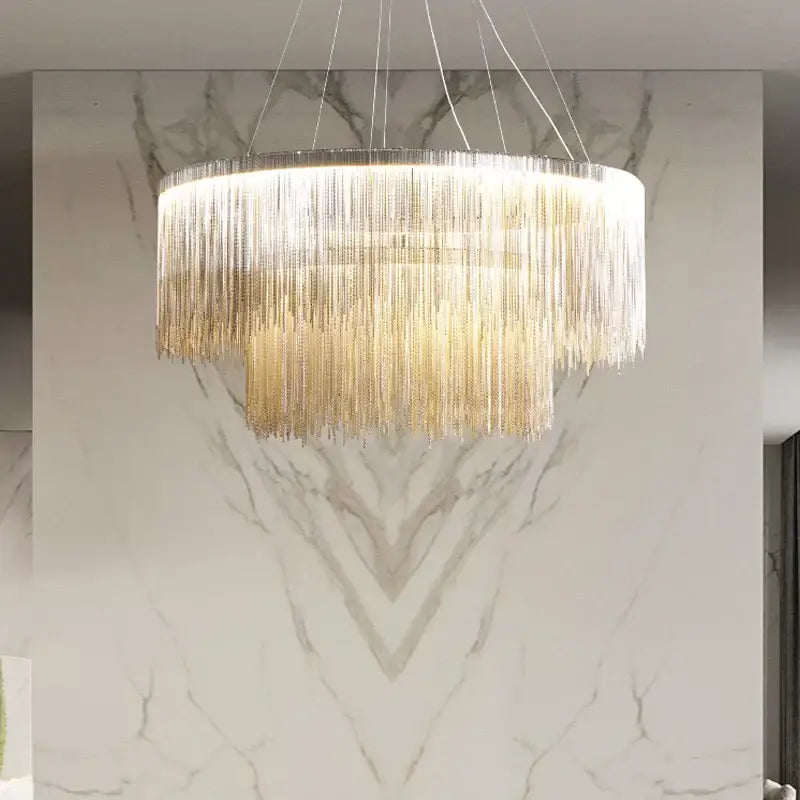 Gold Tassel LED Chandelier Rose Gold Option