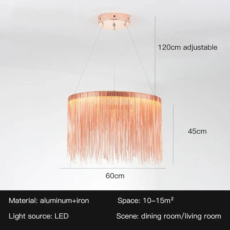 Gold Tassel LED Chandelier Rose Gold Option
