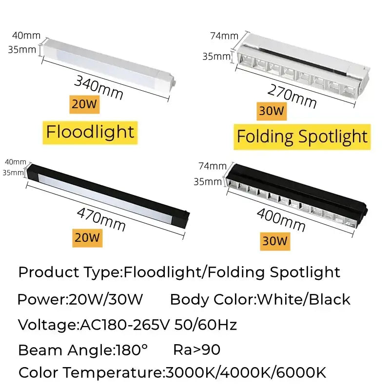 Black LED Track Light Rail Set Design