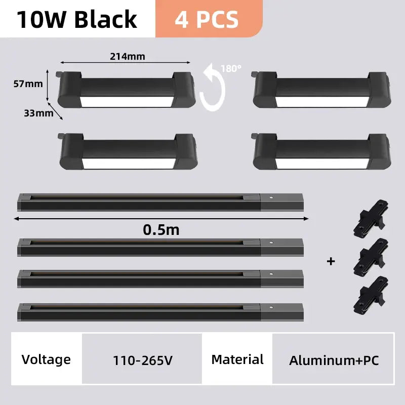 Black LED Track Light Set