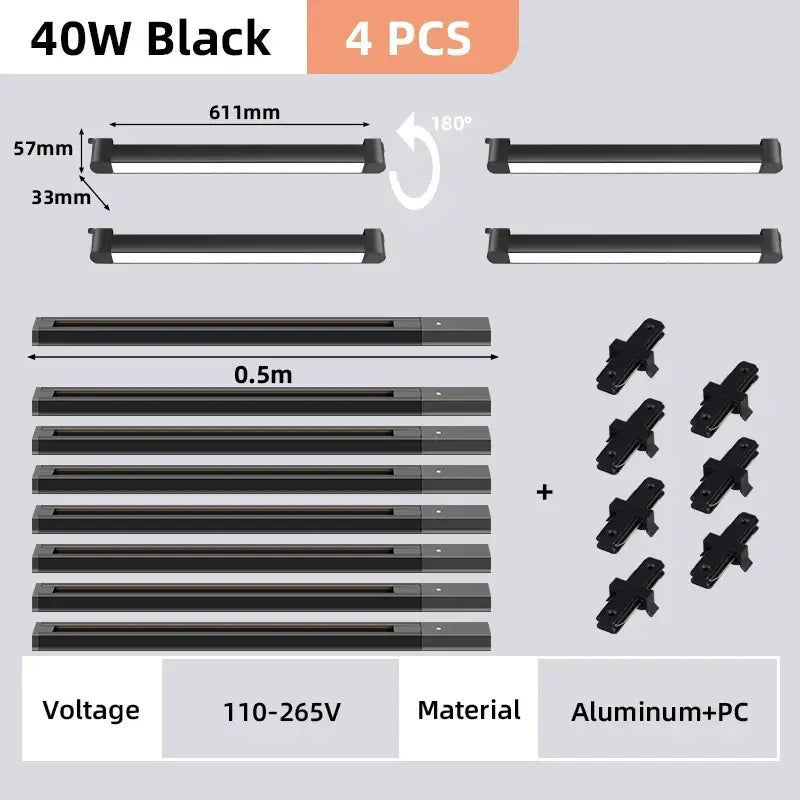 Black LED Track Light Set