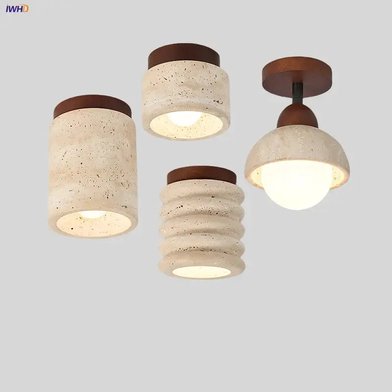 Travertine Wood Ceiling Light Set