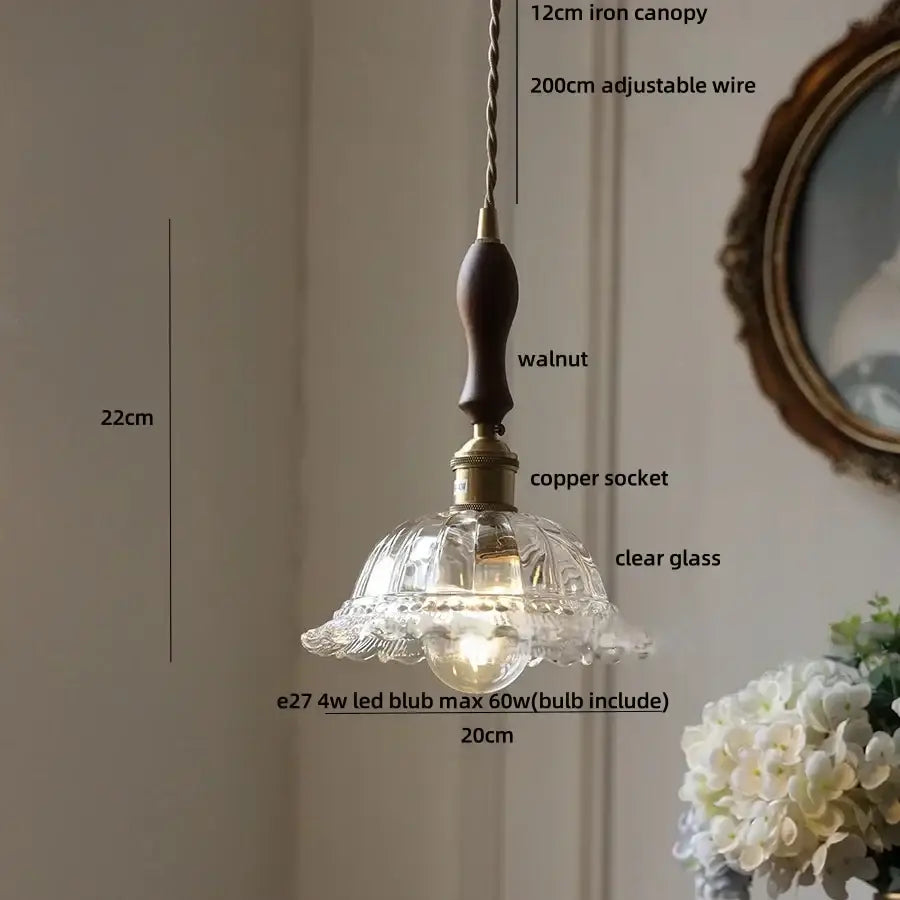 Walnut Glass Pendant Light with 3-Head Canopy