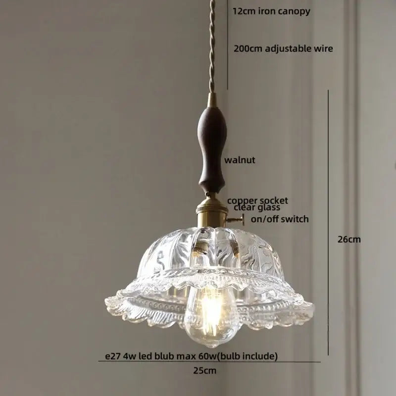 Walnut Glass Pendant Light with 3-Head Canopy