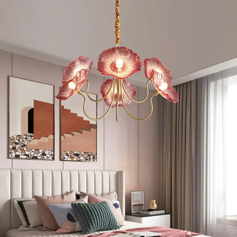 Pink Lotus Glass Chandelier