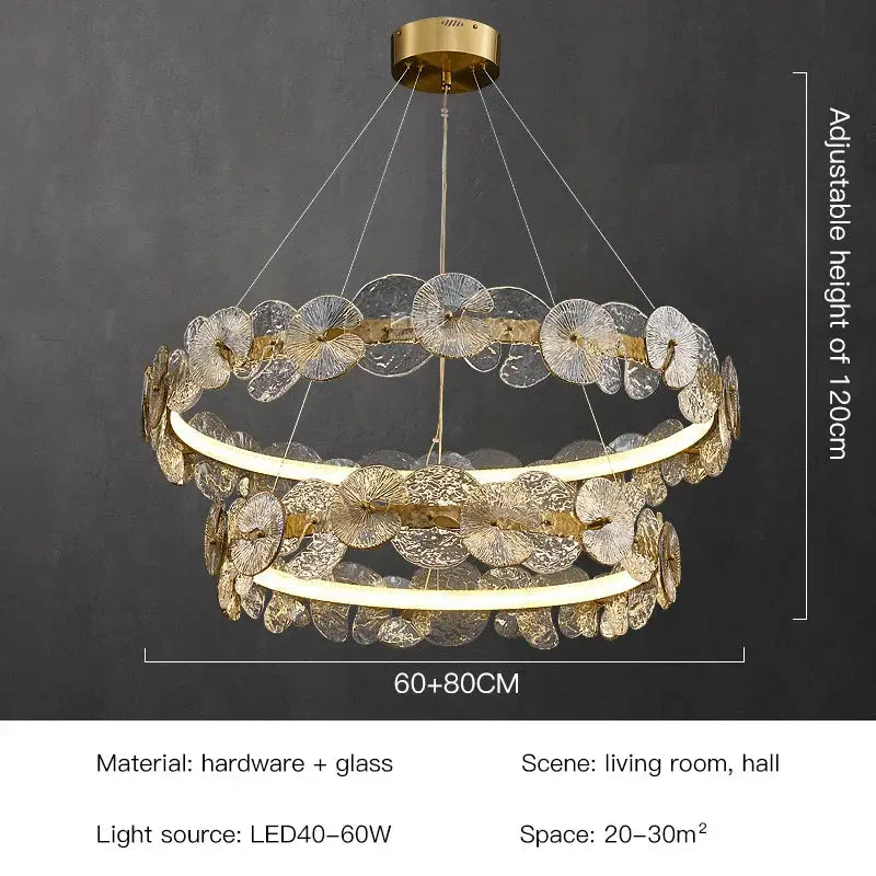 Gold Lotus LED Chandelier 80cm Remote Dim