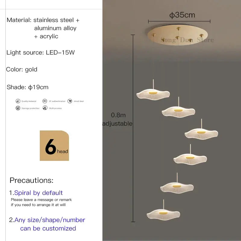 White Lotus Chandelier Spiral 40-Head