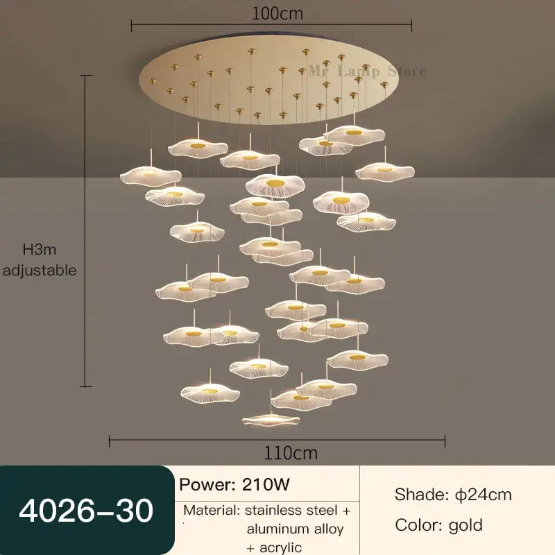 White Lotus Chandelier Spiral 40-Head