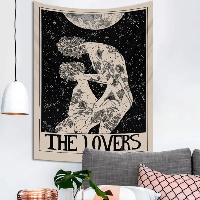 Beige Black Tarot Tapestry