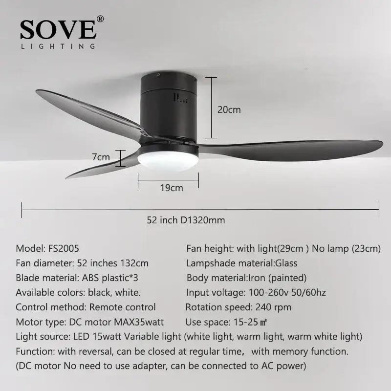 Black Modern Ceiling Fan Wood Blade Design