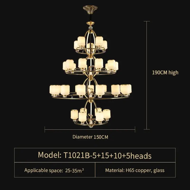 Gold Jade Chandelier 35-Head 150cm