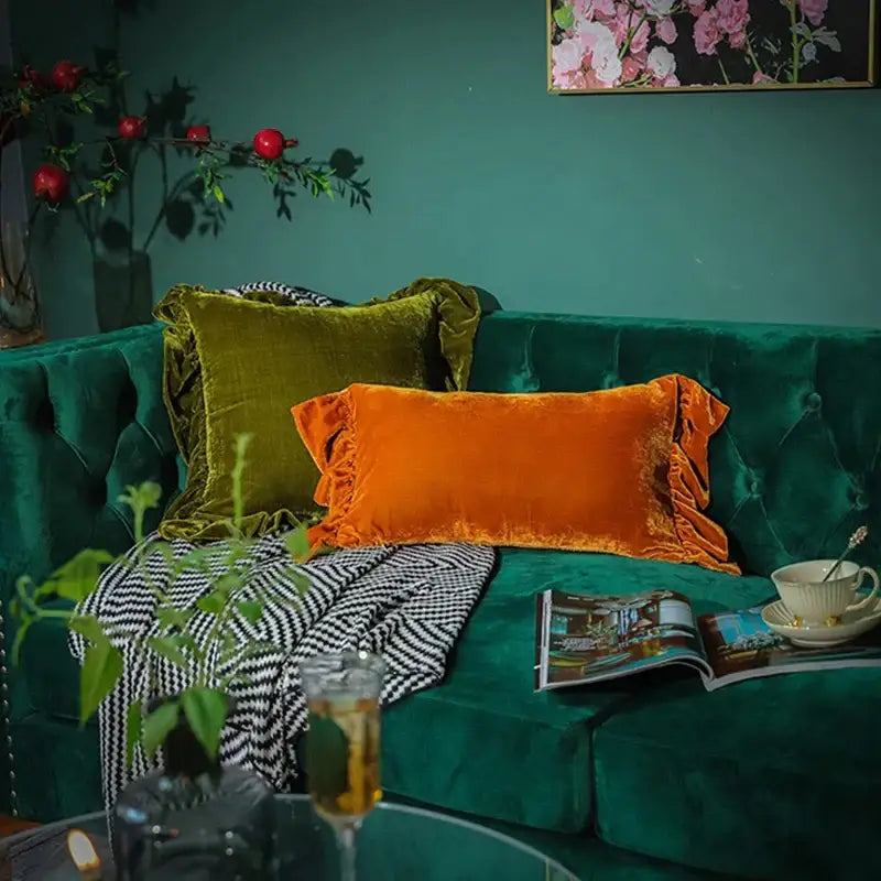 Mustard Velvet Ruffled Pillow Sham