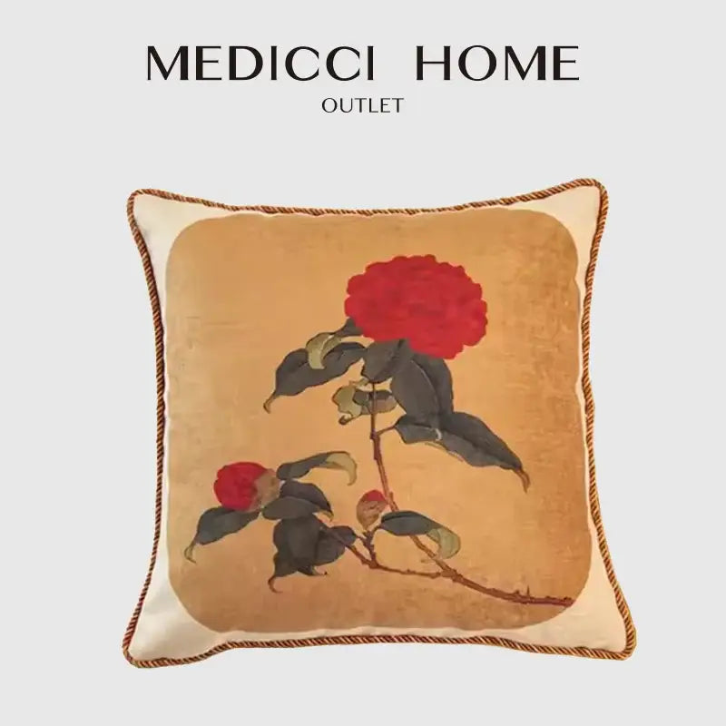 Red Camellia Floral Pillow