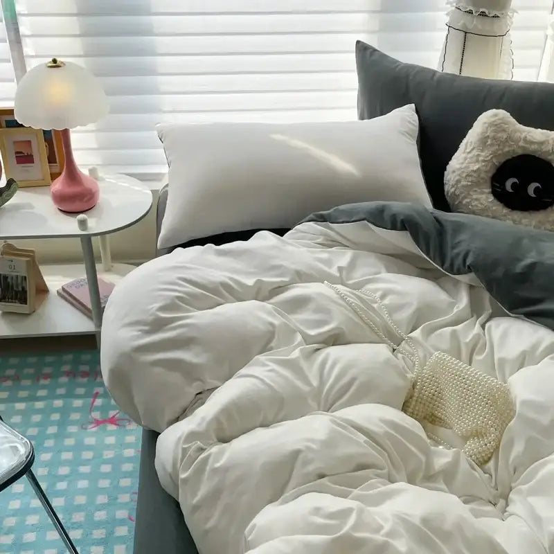 White Gray Cotton Bedding