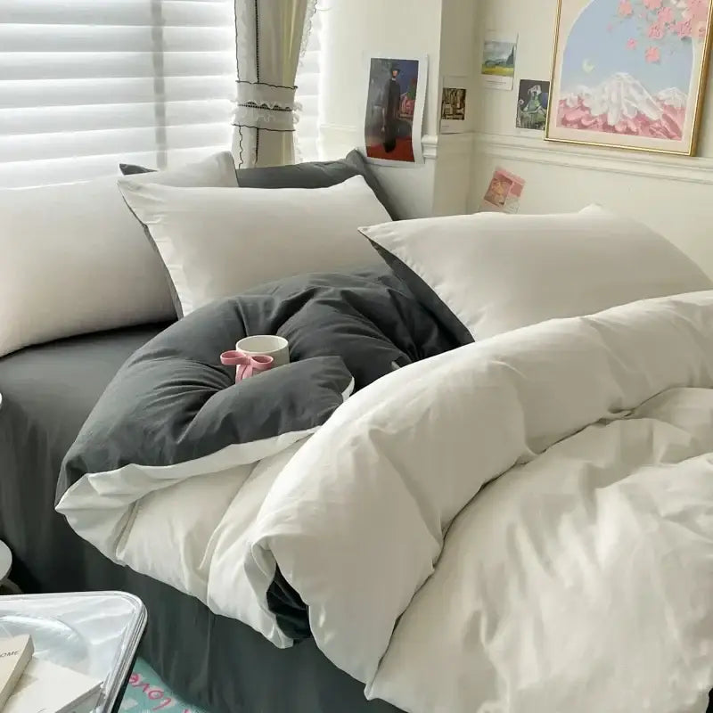 White Gray Cotton Bedding