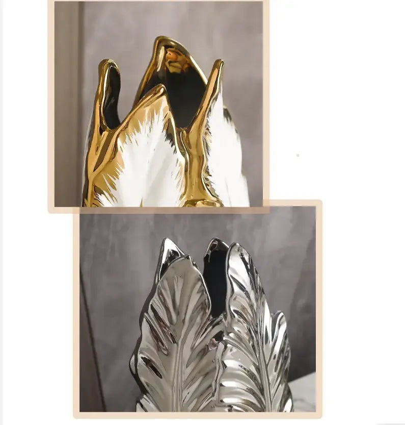 Gold Ceramic Feather Vase