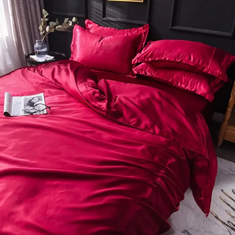White Satin Silk Duvet Set Luxurious Feel