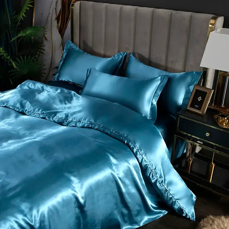 White Satin Silk Duvet Set Luxurious Feel
