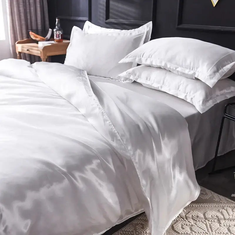 White Satin Silk Duvet Set Luxurious Feel