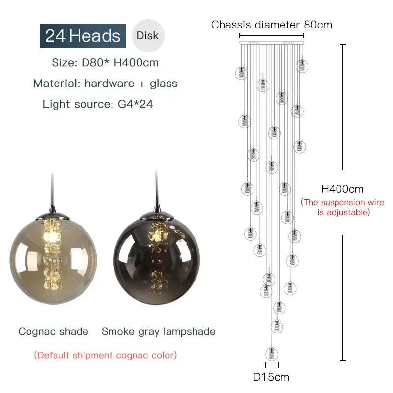 Amber Glass Spiral Chandelier