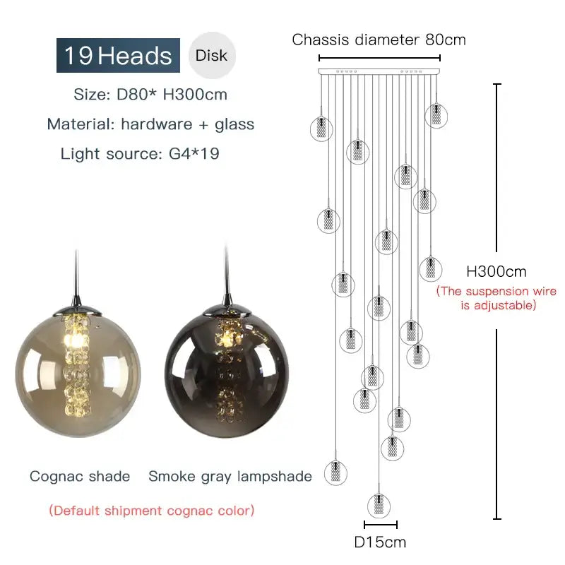 Amber Glass Spiral Chandelier