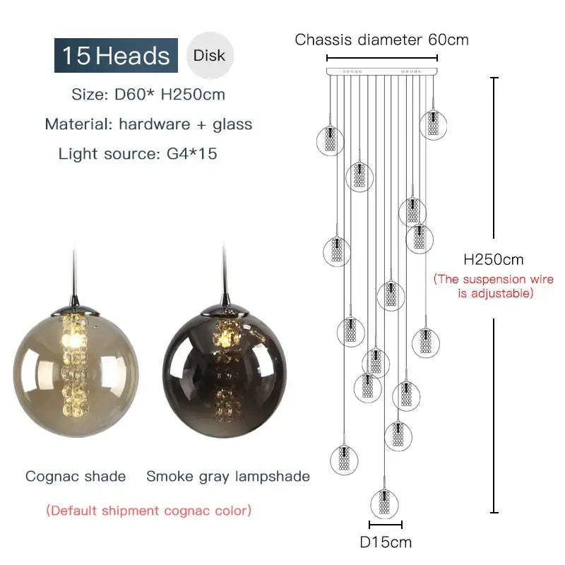 Amber Glass Spiral Chandelier